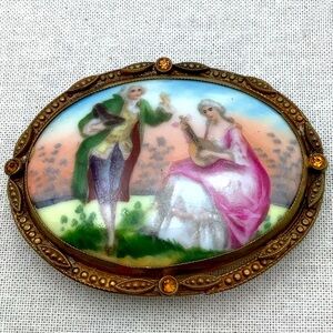 Antique Czech Limoges Oval Brooch
